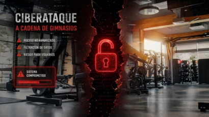 Sala de gimnasio como representación de una cualquier cadena. Se ve una brecha de seguridad por motivo del ciberataque a Basic-fit.